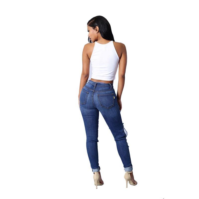 High Waist Jeans with Ripped Hips