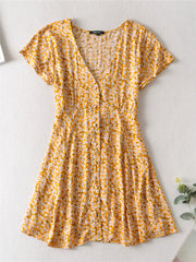 Hippie Yellow Floral Print Dress