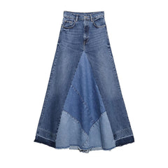 Casual Patchwork Denim Skirt