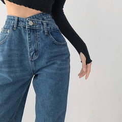 Harajuku Korean Ulzzang High Waist Blue Jeans Daily Casual