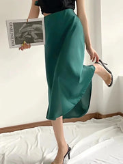 Hot Sale Solid Satin Elastic Waist A-Line Summer Skirt