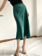 Hot Sale Solid Satin Elastic Waist A-Line Summer Skirt