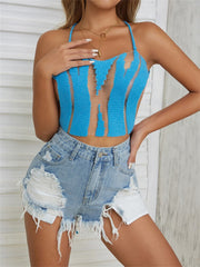 Mesh Patchwork Knitted?Classy Bandage Vest? Cleavage Skinny Clubwear