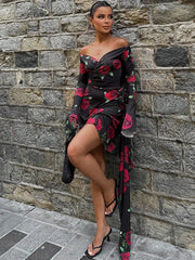 Fashion Long Sleeve Slim Party Clubwear Floral Dress