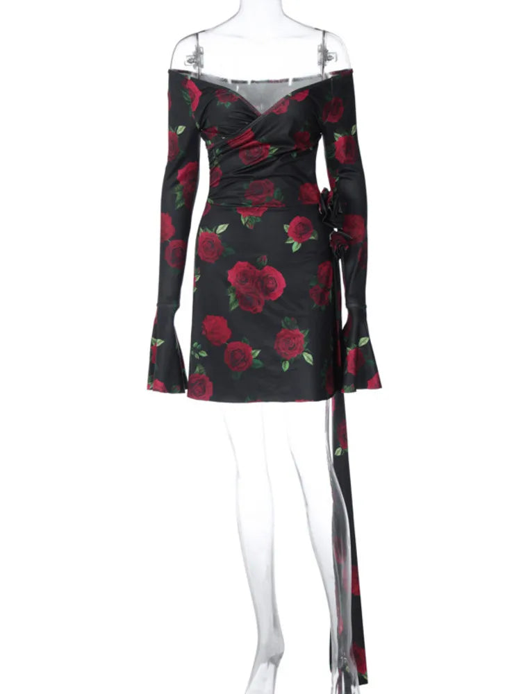 Fashion Long Sleeve Slim Party Clubwear Floral Dress