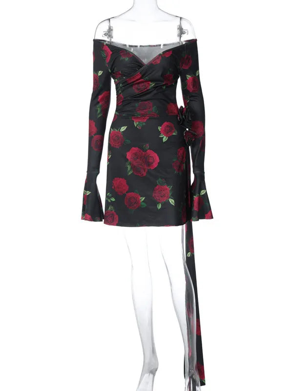 Fashion Long Sleeve Slim Party Clubwear Floral Dress