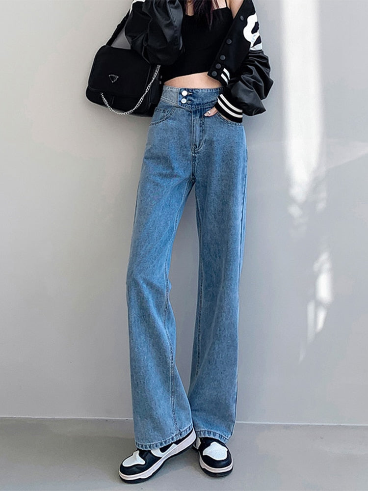 Jeans Hight Waist Mom Fashion Elastic Waist Denim Pants