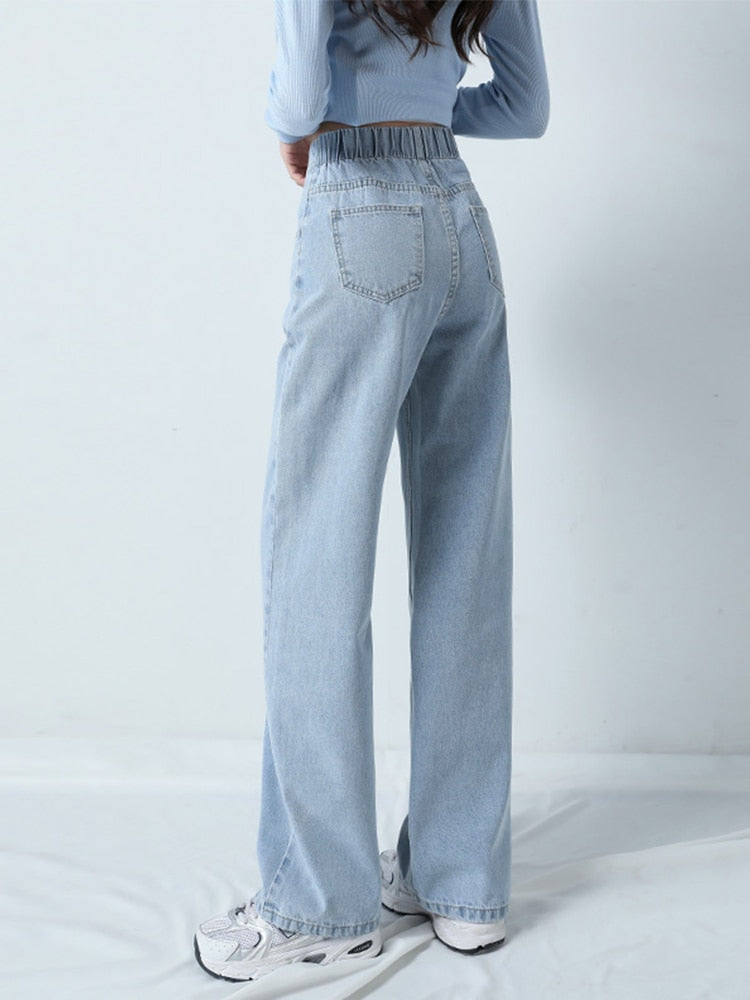 Jeans Hight Waist Mom Fashion Elastic Waist Denim Pants