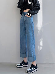 Jeans Hight Waist Mom Fashion Elastic Waist Denim Pants