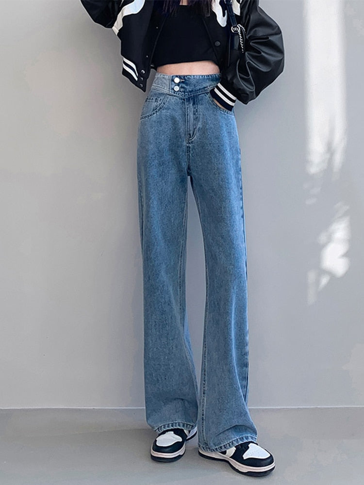 Jeans Hight Waist Mom Fashion Elastic Waist Denim Pants