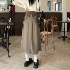 Preppy Style Back Elastic Pleated Long Skirt