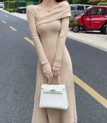 New Chic V-neck Long Sleeves Solid Maxi Dress
