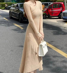 New Chic V-neck Long Sleeves Solid Maxi Dress