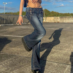 Y2K Grunge Vintage Low Waisted Skinny Flare Pants