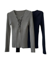 New V-Neck Hollow Out Knitting Slim T-shirt
