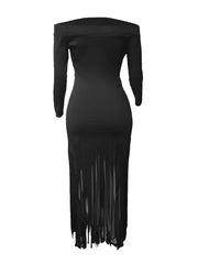 LW Plus Size Dresses Off The Shoulder Tassel Design Bodycon Dress Elegant Party