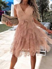 Lace Patchwork Asymmetrical White Dress Femme  Sleeveless Slim Fit Party