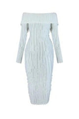 Off Shoulder Long Sleeve Single Breasted Lace Dress
