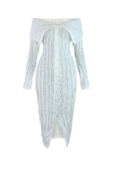 Off Shoulder Long Sleeve Single Breasted Lace Dress