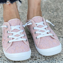 Lace-up Hollow-out Flower Flat Heel Flats
