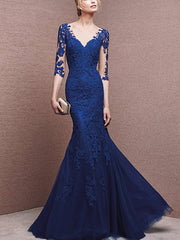 Lace Contrast O-Neck Sleevesless Sheath Long Evening Dresses