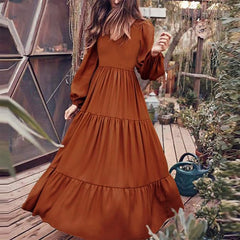 Plus Size Solid Color V-Neck A-Line Boho Maxi Dress