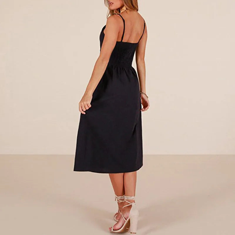 Leisure Fashionable Solid  High Backless Elegant Midi Dresses