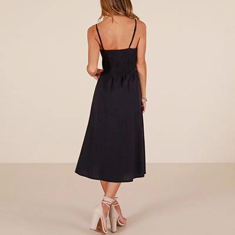 Leisure Fashionable Solid  High Backless Elegant Midi Dresses