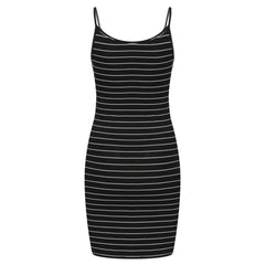 O-neck High Neck Buttocks Printing Stripe Midi Dress