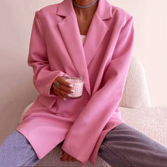 Pink Khaki Vintage Notched Collar Pocket Blazer