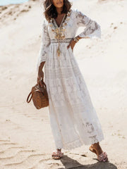 Retro Boho Lace Maxi Dress White Wedding Boho Dress