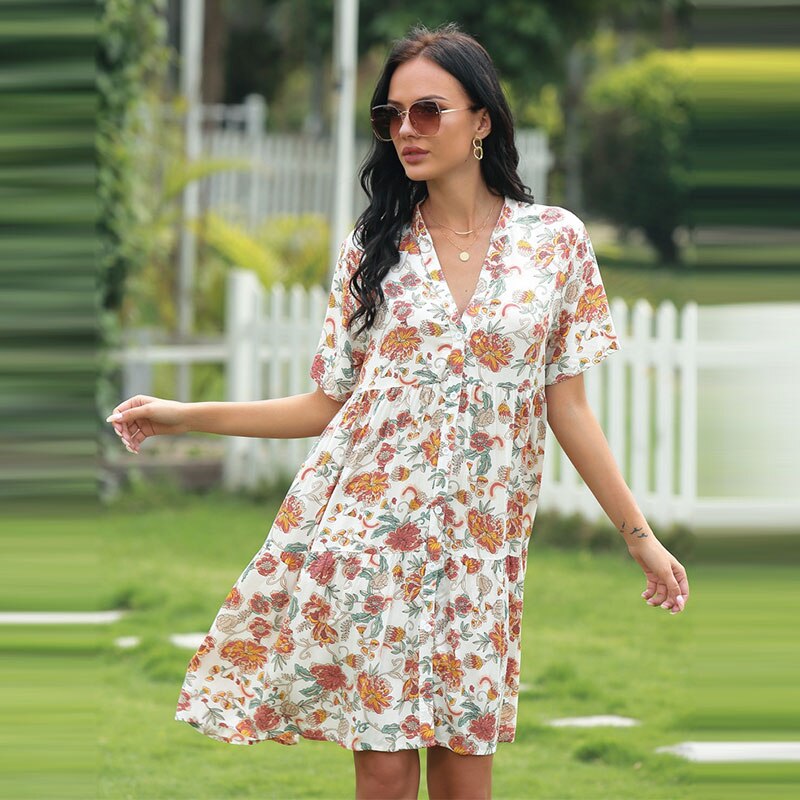 Loose High Waist Floral Dress