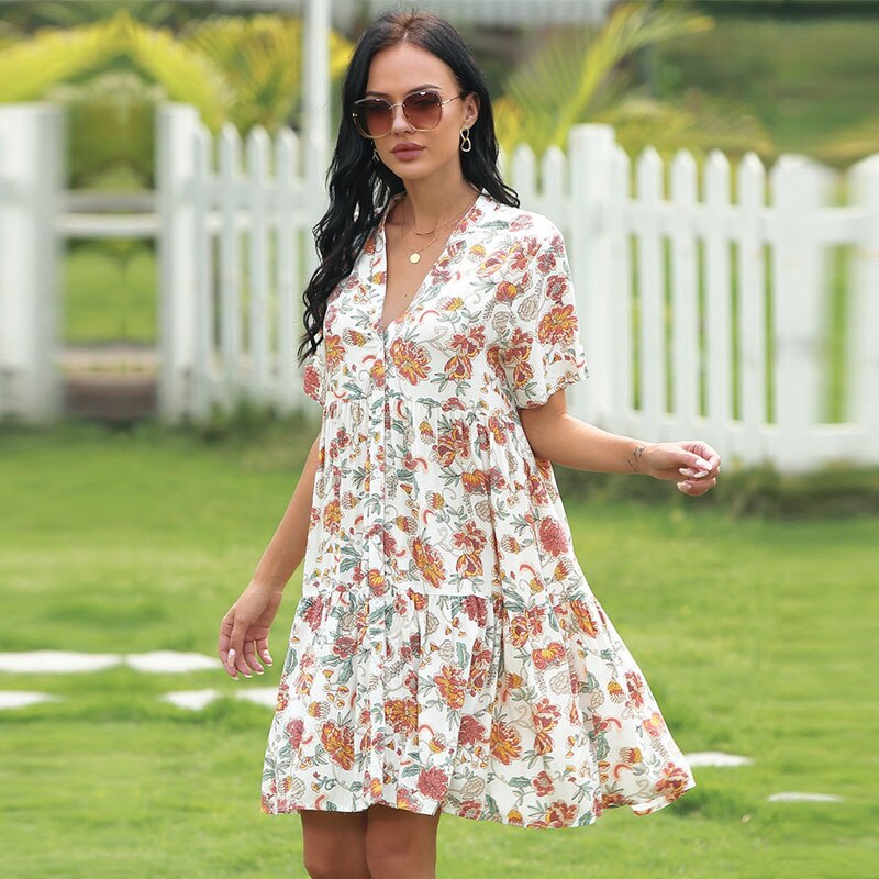 Loose High Waist Floral Dress