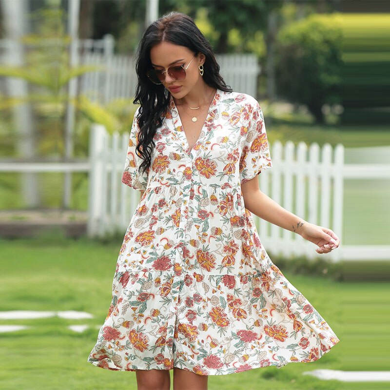 Loose High Waist Floral Dress