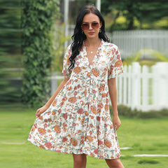 Loose High Waist Floral Dress