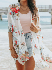 Loose Casual Floral Print Beach Sun Protection Short Sleeve Cardigan