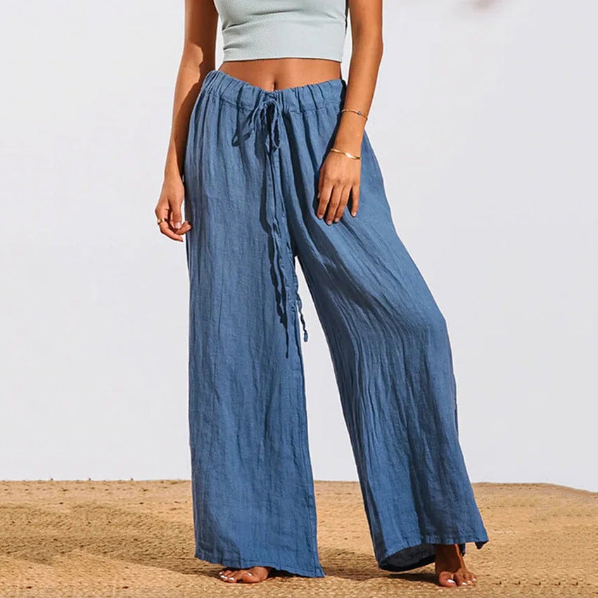 Loose Casual Solid Color Elastic Waist Pants