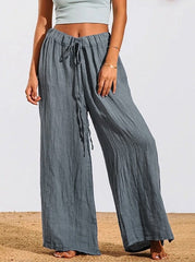 Loose Casual Solid Color Elastic Waist Pants