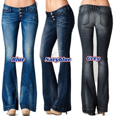 Loose Wide Leg Denim Pants Causal Button Up Bell Bottom Jeans