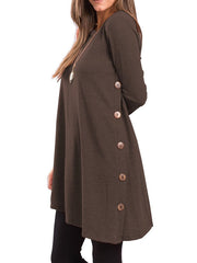 Long Sleeve Casual Buttoned Asymmetric T-Shirt