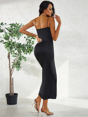 Spaghetti Strap Backless Lace-Up Maxi Bodycon Dress