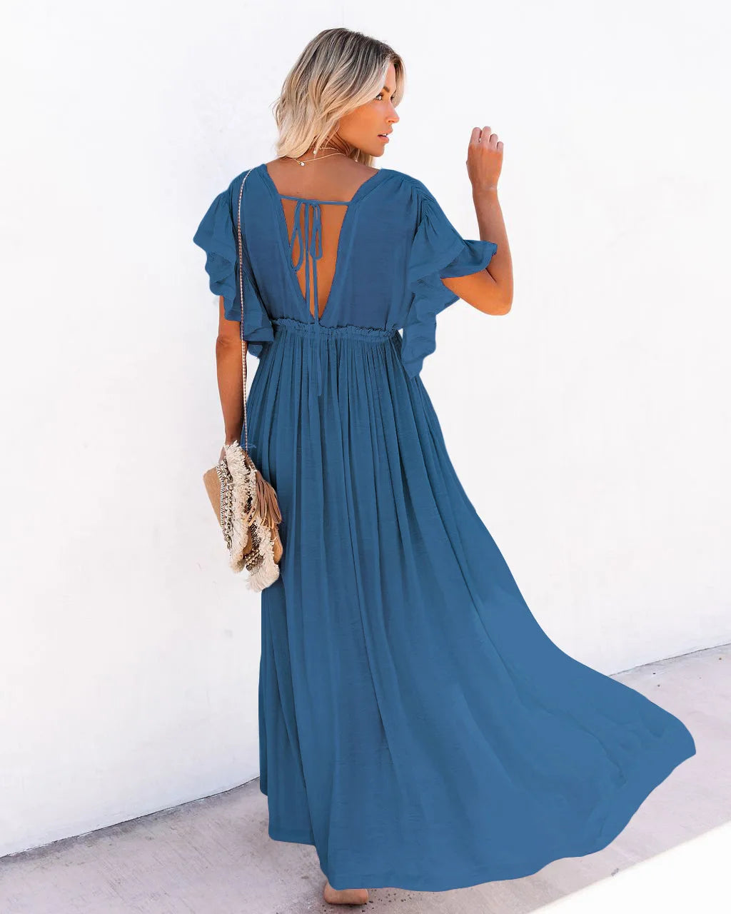 Elegant V-neck Maternity Boho Dress for Photoshoot