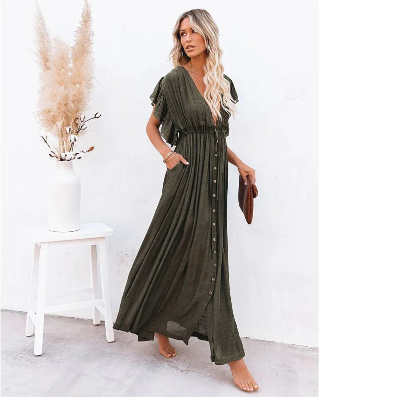 Elegant V-neck Maternity Boho Dress for Photoshoot