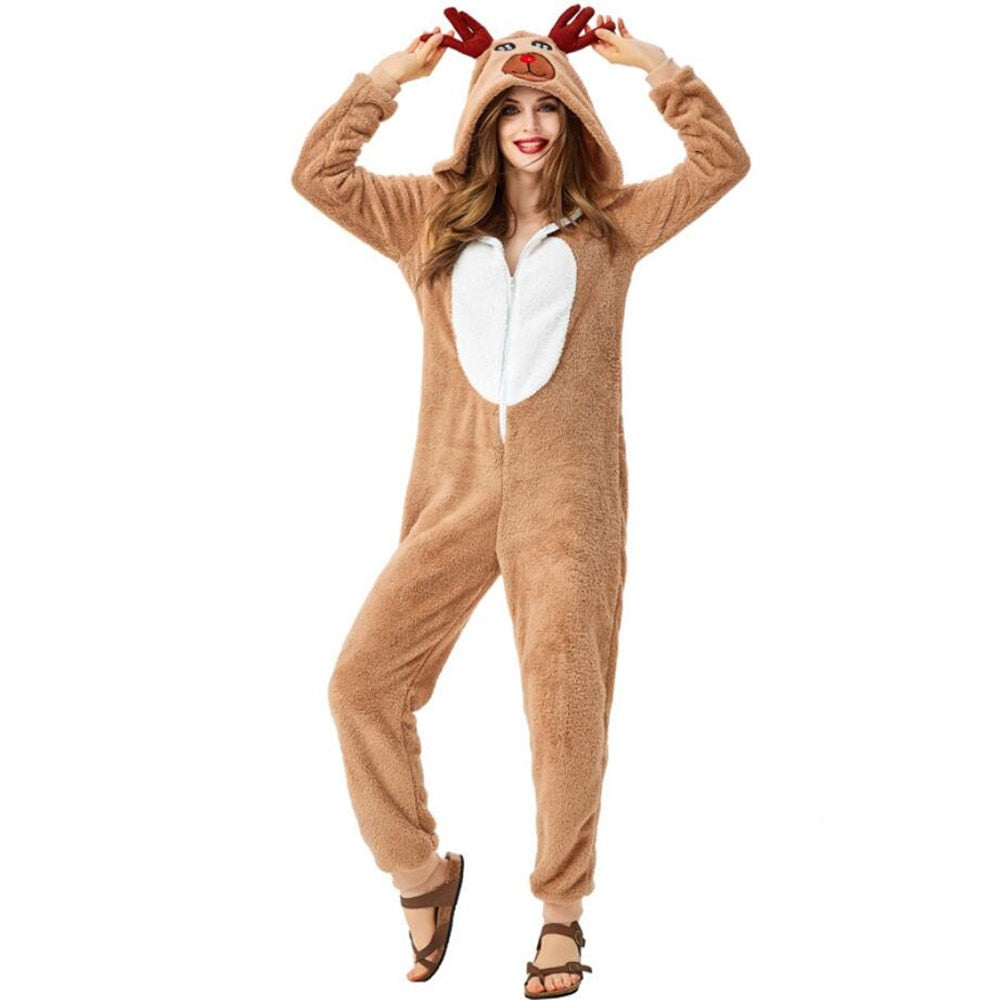 Christmas Cute Reindeer Costume Unisex Deer Animal Onesie New Year Party Jumpsuit