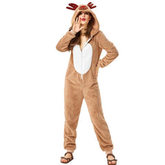 Christmas Cute Reindeer Costume Unisex Deer Animal Onesie New Year Party Jumpsuit