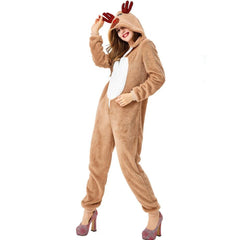 Christmas Cute Reindeer Costume Unisex Deer Animal Onesie New Year Party Jumpsuit