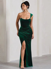 Strapless Sleeveless Thigh High Split  Maxi Dress