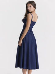 Elegant Lace-up High Split Long Lace Dress