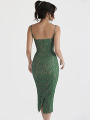 Spaghetti Strap Lace  Green Floral Dress