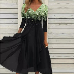 Elegant Lace Floral Boho  Half Sleeve Long Prom O Neck A-Line Women's Dress